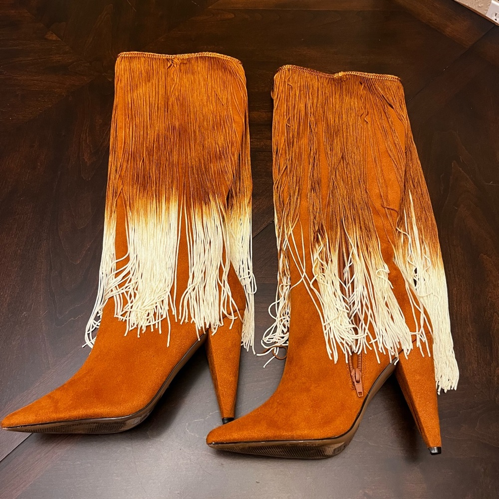 Long Fringe Heeled Western Cowboy Boots